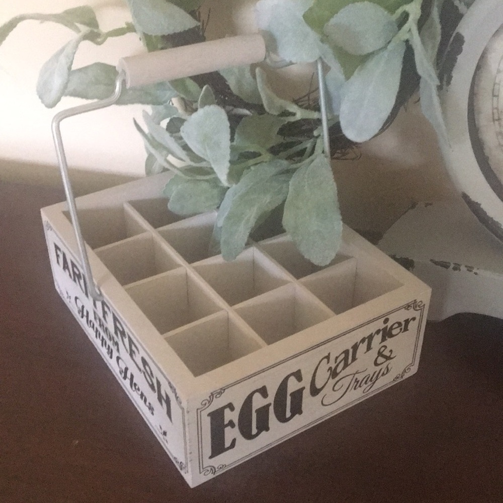 Rustic Modern Farmhouse Hen Egg Carrier Wood Crate - Picture 2 of 5